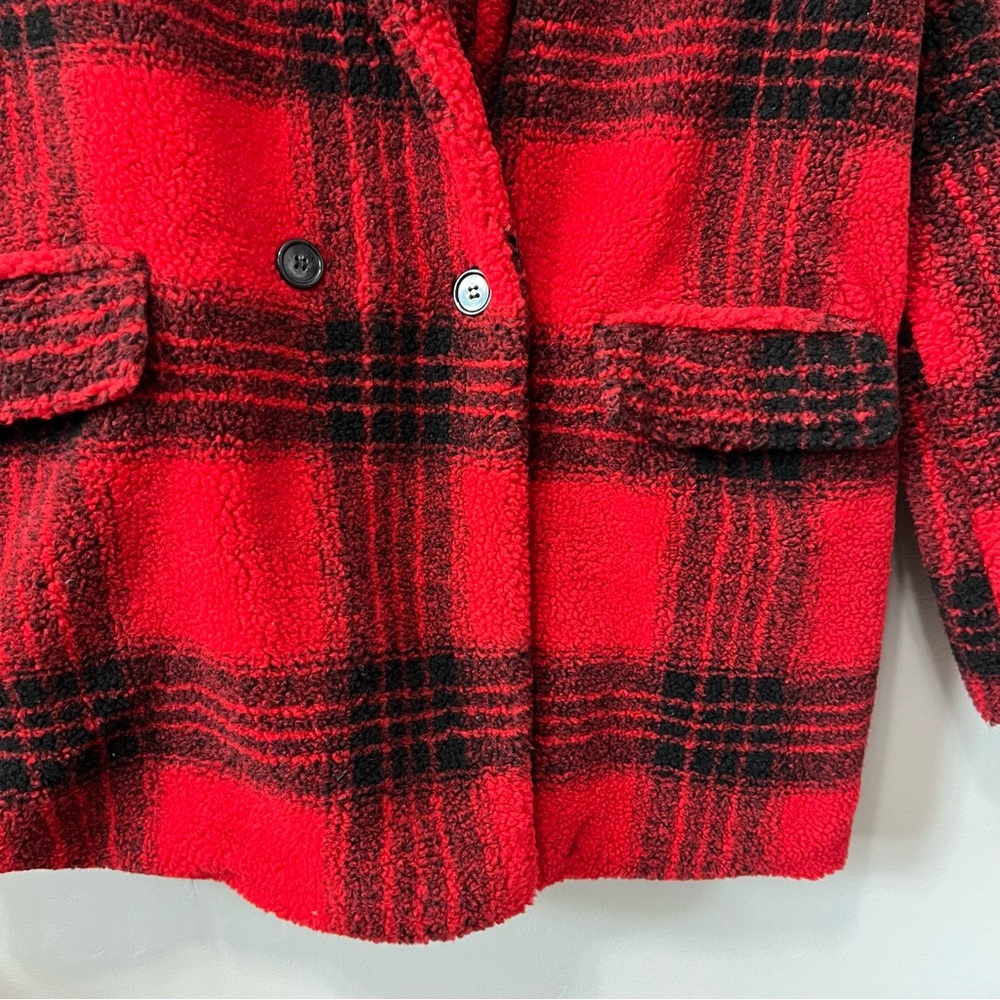 Stoosh Peacoat Jacket Double Breasted in Red and Black Plaid Size L - Picture 6 of 11
